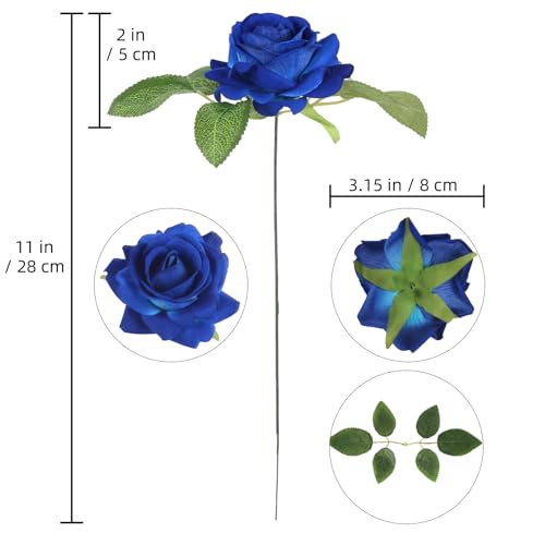 Blue Roses Artificial Flowers 16pcs Royal Blue Flowers Artificial Roses with Stems 3.15" Fake Roses for Bridal Bouquet Wedding Flowers for Floral Centerpieces - color: 3.15" Blue