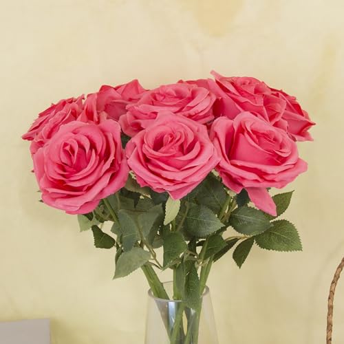15pcs Fake Roses Artificial Silk Flowers Faux Rose Flower Long Stems Bouquet for Arrangement Wedding Centerpiece Party Home Kitchen Decor - color: 15pcs Coral
