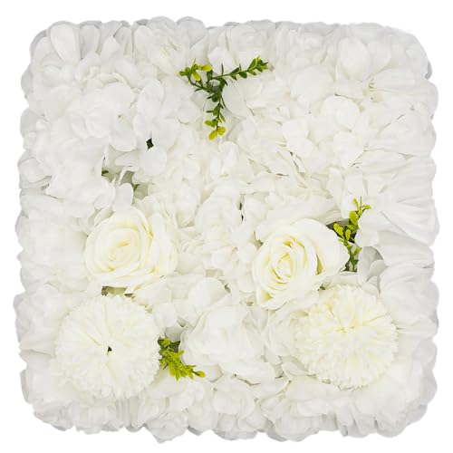 12Pcs Artificial Flower Wall Panel 3D Floral Backdrop Walls 15" X 15" Flower Wall Decor Flower Backdrop Faux Rose Panel for Party Home Background Decor, White - color: White