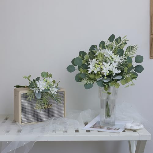 FOTEEWL 75 Pcs Artificial Greenery Stems Box Set,with 8 Kinds of Faux Plants and Fake Flowers for DIY Bridal Bouquets Wedding Floral Arrangement Table Centerpieces Decoration (Sage Green) - color: Sage Green