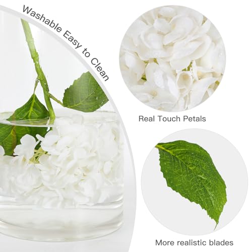 Nubry 4Pcs White Hydrangea Artificial Flowers, 22.5In Latex Faux Real Touch Large Hydrangea Flowers with Long Stems & Leaves for Home Office Decor Wedding Party Arrangements(White) - color: White, size: 4 Pcs