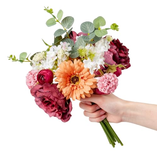 Zerzsy Artificial Flower Small Bouquet, 2 Bouquets Mixed Purple Artificial Peonies, Fake Flowers Bride Holding Flower Faux Flora for Bride Spring Home Desk Table Centerpiece Decor - color: Purple-4, size: 2 Bouquets