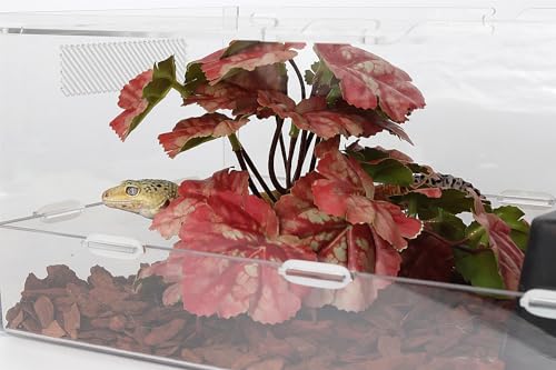 Reptile Plants for Terrarium, Ball Python Tank Decor Accessories fit Bearded Dragon Crested Leopard Gecko Lizard Chameleon Snake Frog Tortoise Hermit Crab - Fake Heuchera Micrantha Pink - color: E-fake Heuchera Micrantha Pink