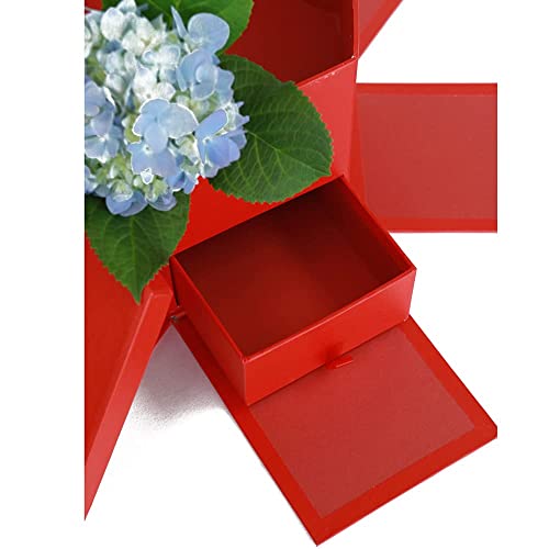 USA-SALES UNIKPACKAGING Premium Quality Hexagon Shape Flower Gift Box, w Drawer, Size 9.5″ x 8.3″ x 6.1″ inch, for Luxury Style Flower Arrangements (Red) - color: Red