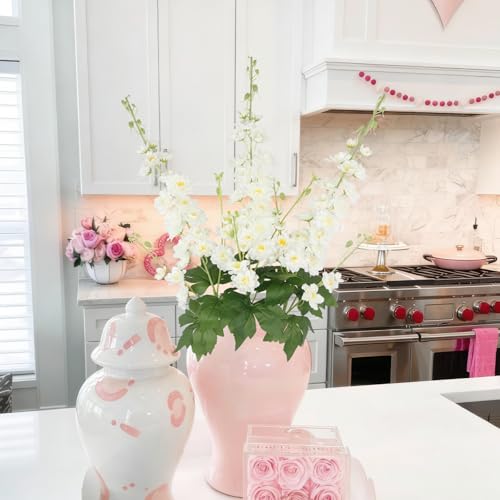 3 Pcs Delphinium Artificial Flowers 40" Long Stem Silk Larkspur Flowers Bulk White Faux Delphinium Stems for Tall Floor Vase Wedding Floral Arrangement Centerpieces Outdoor Home Decor Indoor - color: White