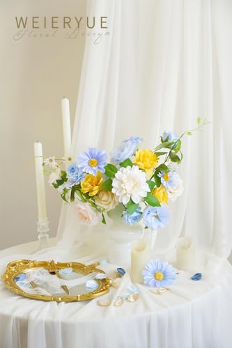 Blue Artificial Flowers Combo Box Wedding Decor,Fake Flowers,Flowers for Decoration,Silk Flowers for Home Decor Indoor,Cake Flowers,Faux Flowers for Crafts - color: Fresh Blue