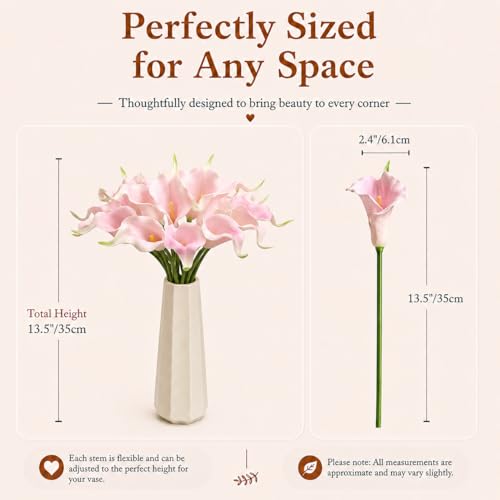 Mandy's Light Pink Calla Lily Artificial Flowers, 20 Stems 13.5" PU Realistic Bouquet for Vase, Elegant Home Decor Centerpiece, Wedding Bridal Bouquet, Table Decoration - color: Light Pink