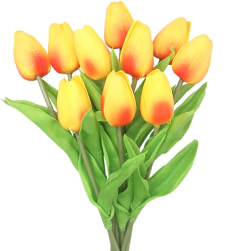 Artificial Flowers 10 Heads Mini Real Touch Artificial Tulip for Home Wedding Party Centerpiece Decoration (Orange) - color: Orange