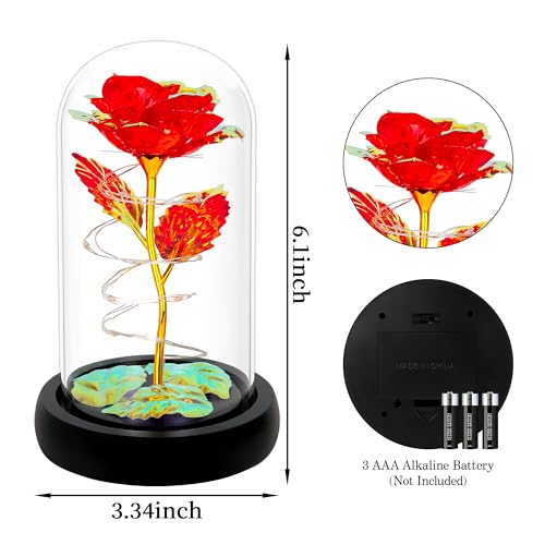 Childom Mothers Day Flowers Gifts for Mom Grandma,Birthday Gifts for Women,Valentines Gifts for Her,Mom,Women,Wife,Grandma,Light Up Rose in Glass Dome,Colorful Red Mothers Day Flowers for Delivery - color: Red Medium