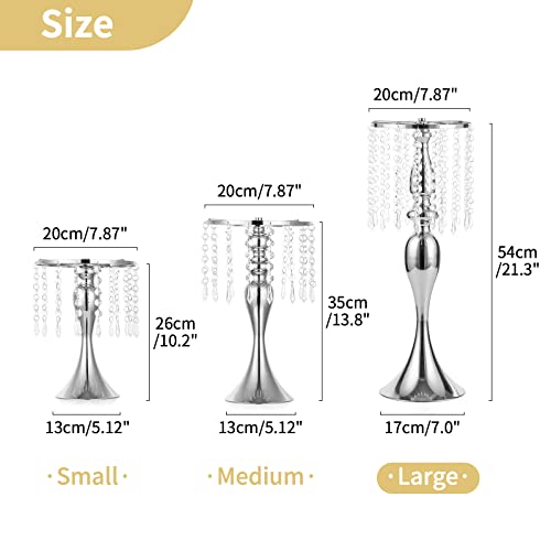 10 Pcs 21.3 inches Tall Crystal Metal Vase Wedding Road Lead Flower Holders Centerpiece Crystal Flower Chandelier Metal Flower Vase for Reception Tables Wedding Supplies - color: Silver, size: 10 x L