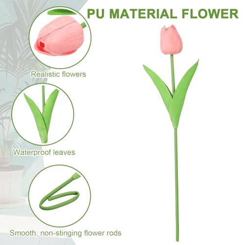 uxcell 20pcs Tulips Artificial Flowers, Faux Flowers Silk Fake Tulip Stems Real Touch for Wedding Bouquet Centerpiece Table Party Decoration(Love Pink) - color: Love Pink