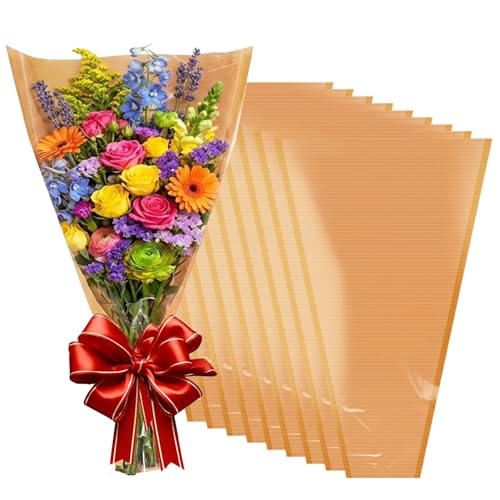 XABMU Flower Bouquet Bags - 100 Pack Kraft & Clear Floral Wrapping Sleeves for Wedding, Graduation, Mother’s Day Gifting & Florist Supplies - color: Kraft, size: 1 count (Pack of 100)