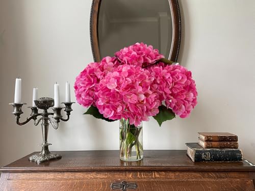 YalzoneMet 4Pcs Magenta Silk Hydrangea Artificial Flower Rose Red Lifelike Big Blooms 20'' Long Stem Faux Hydrangea Flower Bouquets for Home Party Indoor Outdoor Wedding Table Centerpiece Decor - color: Magenta