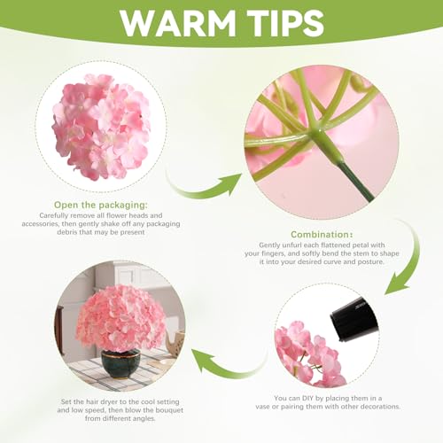 Tifuly 24 Pcs Pink Hydrangea Artificial Flowers Bulk, Faux Hydrangea Full Flowers Heads with Stems, Fake Silk Flowers for Wedding, Garden, Home, Party Decoration - color: Pink