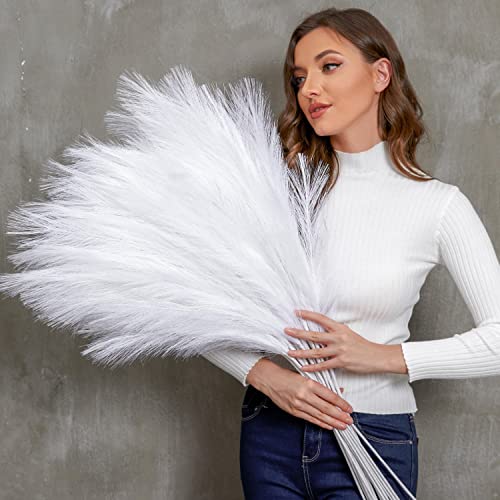 Faux Pampas Grass, 9 PCS 37''/3.1FT Tall Fluffy Fake Pompas Floral, Large Artificial Pompous Grass Branches for Floor Vase Fillers, Boho Farmhouse Room Wedding Decor (White) - color: White