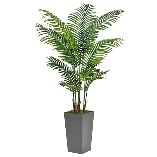 ASTIDY Artificial Palm Tree 5FT - Fake Tree with Gray Tall Planter - Faux Tropical Areca Floor Plant in Pot - Artificial Silk Plant for Home Office Living Room Decor Indoor - color: Gray, size: 5ft