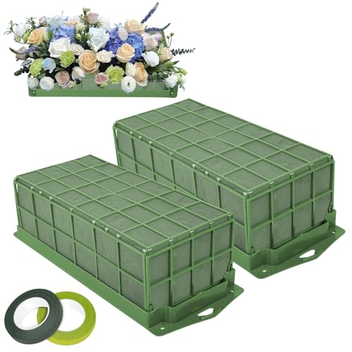 2PCS Floral Foam Cage, Flower Cage Holder, Dry and Wet Rectangle Flower Arrangement, Hangable Green Blocks Floral Foam Cages for Artificial Flesh Flower Wedding Holiday, Home, Garden Party Decorations - size: 2 PCS