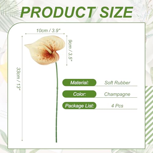 uxcell 4Pcs 11inch Artificial Anthurium Lily Flowers, Permanent Flower Bouquet for Home Arrangements Wedding Festival Decoration Crafts Store Decor Accessories, Champagne - color: Champagne