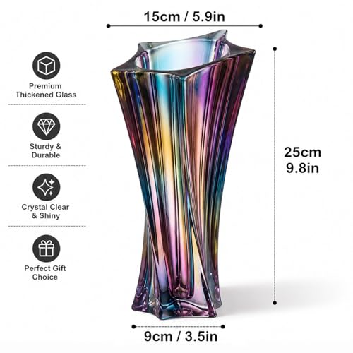 Crystal Glass Vase – Heavy Crystal Vase for Flowers with Weighted Bottom, Thick Durable Decorative Vases for Modern Home Decor, 9.8″ 3.5lb Clear Centerpiece (Heavy Color) - color: Heavy Color