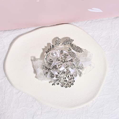 WANLIAN Wrist Corsage with Peal and Rhinestone Prom Corsages Wrist for Wedding,Wedding Ceremony Anniversary,Party (Silver White，Wrist Corsage) - color: Silver White，wrist Corsage