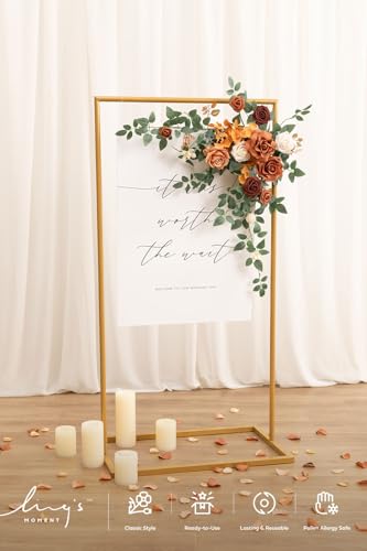 Ling's Moment Wedding Artificial Welcome Sign Flowers Swag Arch Floral Garland Decorations Sunset Terracotta Ceremony Reception Entrance Entryway Party Banquet Easel Wall Home Outdoor NOT Include Sign - color: Sunset Terracotta