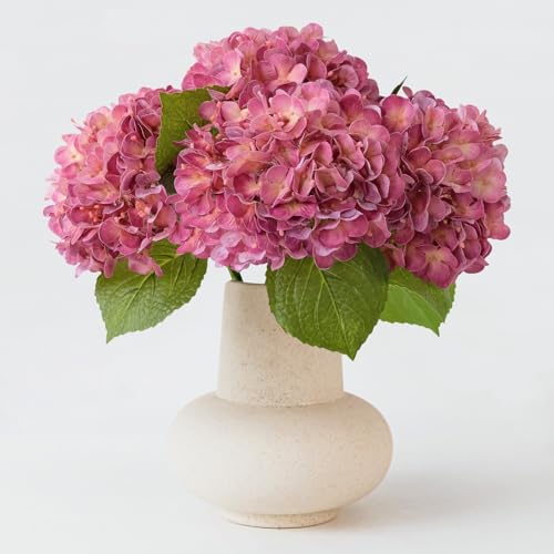 ZYTUYO 20" Real Touch Magenta Hydrangeas 4PCS Artificial Hydrangeas Latex Faux Flowers with Long Stem for Spring Living Room Home Table Centerpiece Kitchen Wedding Party Xmas Floral Decoration - color: Magenta