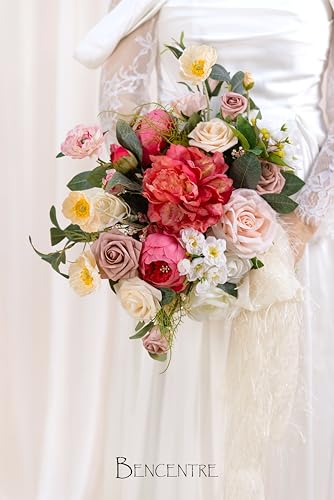 14 Inch Blush Wedding Bouquet for Bride,Spring Wedding Bouquet,hot pink Bridal Bouquets for Bride, for Wedding Ceremony Anniversary,Party and French Rustic Vintage Wedding,Artificial Flowers - color: Blush Pink, size: 14 Inch