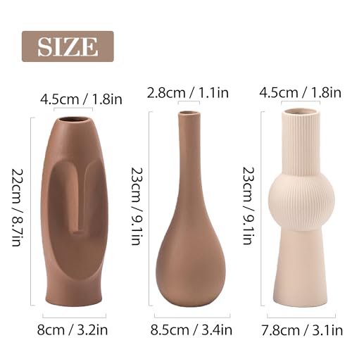 Ceramic Vase Set of 3 Home Decor Modern Farmhouse Style Living Room Ornament Dining Table Room Pottery Small Vases for Dried Flowers Colorful - color: Vt13 Brown/Beige