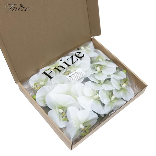 Fnize Faux Orchid Stems Real Touch Artificial Phalaenopsis Flowers Latex Petals 38 Inches 2pcs (Green White) - color: Green White
