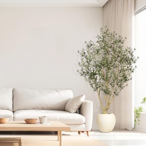 Realead Faux Olive Tree 7FT - Large Olive Trees Artificial Indoor with 15in Exquisite Planter - Tall Fake Olive Tree with Natural Trunk and Lifelike Leaves for Large Spaces & Elegant Home Office Decor - size: 7ft