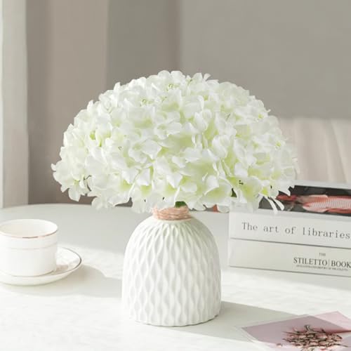 20 Pcs White Hydrangea Artificial Flowers Bulk, Faux Hydrangea Flowers Heads, Artificial Fake Silk Hydrangea Flowers with Stems, White Flowers Artificial for Decoration Wedding Décor - color: White, size: 20 Pcs