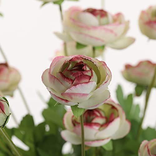 Artificial Silk Flowers Persian Buttercup Bicolor Ranunculus Flower 5 Pcs,Suitable for core Decoration,Wedding Floral Creation,Flower Arrangement DIY Project,Interior Decor（Green） - color: Green