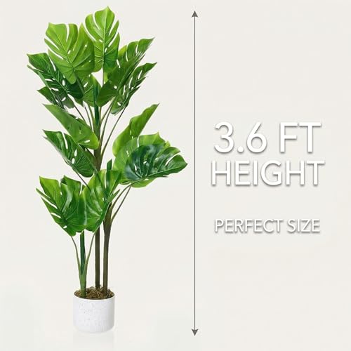 GAOMON 3.6ft Artificial Monstera Deliciosa Plants in Planter,Faux Tropical Palm Tree with 16 Leaves,Artificial Floor Plants for Indoor and Outdoor Home Porch, Garden