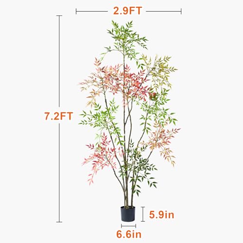 7.2ft Faux Bamboo Tree Artificial Nandina Tree Artificial Indoor Plants Realistic Fake Potted Tree with 800+ Leaves, Cement Planter - Home Office Decor Perfect for Housewarming Gift Non-Toxic - color: Mixcolor, size: 7ft 2in