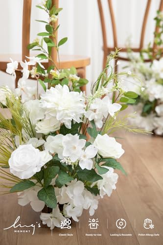 Ling's Moment 17.5" Tall Free Standing Artificial Flowers Arrangements 2 pcs Wedding Aisle Runner Chair Decorations Lily White Green Centerpieces for Ceremony Reception Rose Floral Floor Party Outdoor - color: Wht- Lily of the Valley White