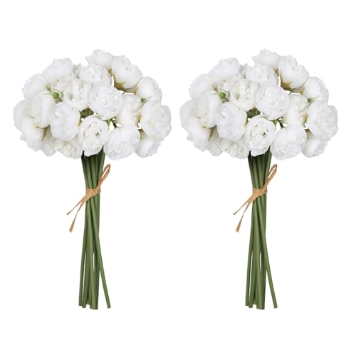 IPOPU Ranunculus Artificial Flowers 18 PCS Silk Flowers Artificial Peonies Faux Ranunculus Flowers for DIY Wedding Bouquet Bridal Shower Filler Flowers Decor(White) - color: White