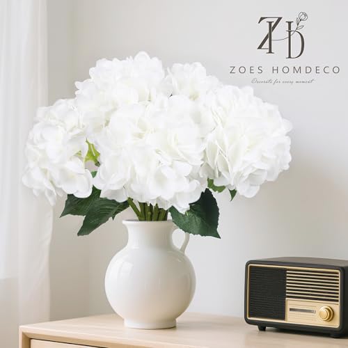 4PCS White Hydrangea Artificial Flowers 25" Faux Hydrangea Flowers, Fake Hydrangeas Latex Real Touch Hydrangeas Flowers with Stems for Home Decor Party Wedding Floral Arrangements - color: White