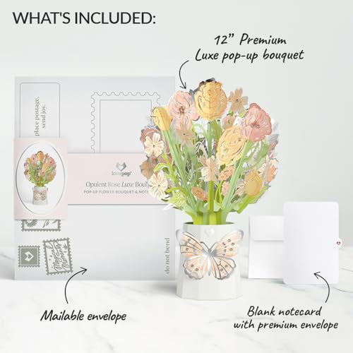 Lovepop Opulent Rose Luxe Bouquet - 3D Foil Rose Bouquet for Mom, Wife, Her, Daughter (Mother's Day, Birthday, Anniversary, Thank You) 12" - Blank Notecard & Envelope Included - color: Opulent Rose Luxe Bouquet