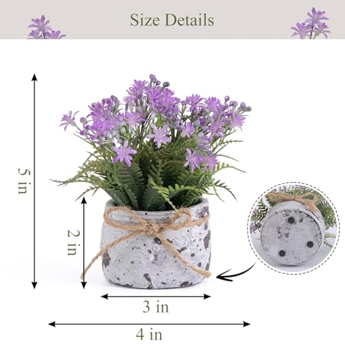 Fake Plants Small with 2 Pack, The Sunflower for Bathroom Shelf Decor, Decorative Plants for Home Living Room Office Bedroom Table Tray Shelve Farmhouse Decor Indoor(Purple Floral) - color: Purple Floral