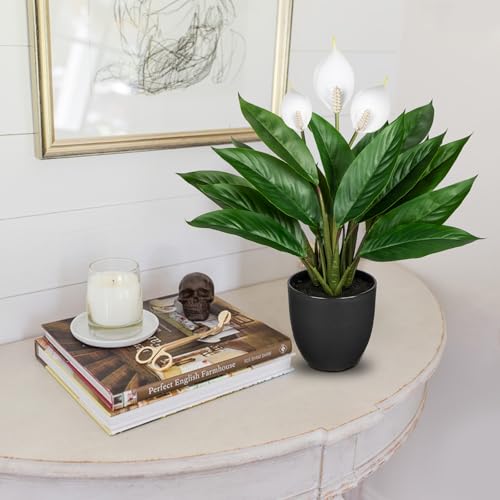 GnFlus Fake Plants 20'' Faux Plants Artificial Potted Plants Indoor Realistic White Anthurium Artificial Flowers, Fake Potted Plants for Home Office Farmhouse Kitchen Bathroom Table Shelf Decor - color: 20'' White