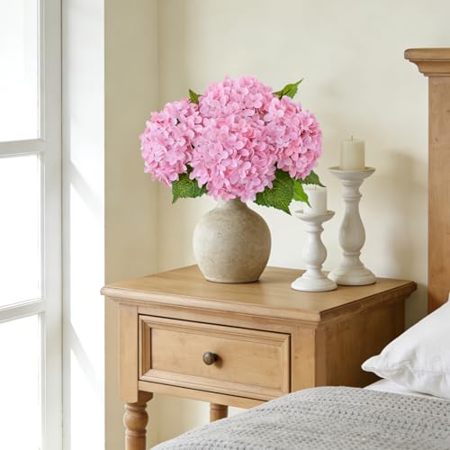 ZYTUYO 20 inches 4 Pcs Soft Pink Real Touch Hydrangea Artificial Flowers Boho Lifelike Real Looking Latex Hydrangeas Flower with Long Stem for Home Decor Spring Table Centrepiece - color: Soft Pink