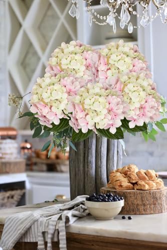 DILATATA Pink Fake Hydrangeas Real Touch Hydrangea Flowers 26" Large Artificial Hydrangea Flowers Silk Hydrangea for Wedding Bouquet, Home, Party, Store, 3pcs - color: Pink Cream, size: 3PCS