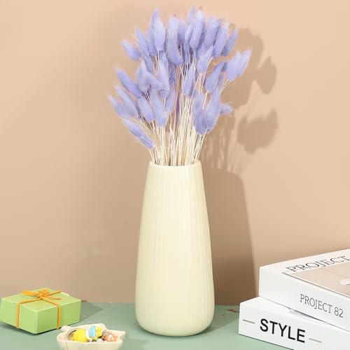 PATIKIL 15.7in Bunny Tails Dried Flowers, 80pcs Pampas Grass Decor Rabbit Tail Natural Pampas Grass Bulk Fluffy Faux Pampas Grass Dried for Home Boho Decor Vase Wedding Table, Purple - color: Purple