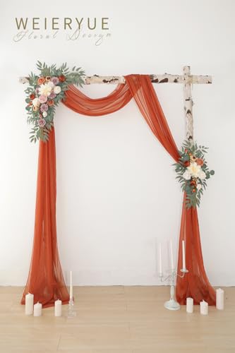 Artificial Wedding Arch Flowers Kit(Pack of 3),2Pcs Artificial Flower Arch Decor,1Pcs Sheer Drape for Wedding Ceremony Arbor for WeddingCeremony (Burnt Orange Wedding) - color: Burnt Orange Wedding
