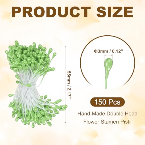 PATIKIL 3mm Double Heads Flower Stamen, 150 Pcs Artificial Flower Stamen Pistil Matt Pearl Floral Stamen for DIY Christmas Card Wedding Decoration, Lawn Green - color: Lawn Green