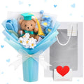 Graduation Crochet Flower Bouquet Set Includes Bear Knitted Tulips Forget-me-nots Lily of the Valley Greeting Card Gift Bag 2026 Blue Flower Bouquet Graduation Gift - color: Blue, style: Knitted Bear and Tulip
