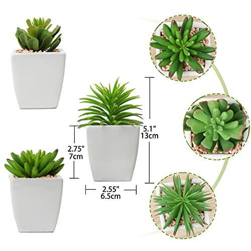 Hollyone Small Faux Succulents in White Ceramic Pot 3Pcs Artificial Succulents Fake Plant Gifts Home Decor Accents Centerpieces Bathroom Decor Mum Gifts Greenery Decoration Succulents Wedding - color: 3pack - White Ceramic 2