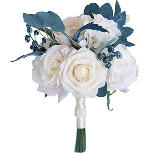 MOJUN Bridesmaid Bouquet Wrist Corsage Groom Boutonniere Set, Artificial Rose Wedding Flowers for Wedding Ceremony Anniversary Bridal Shower Party Home Decorations, Set of 3 - color: Bouquet Corsage and Boutonniere Set B 3pack