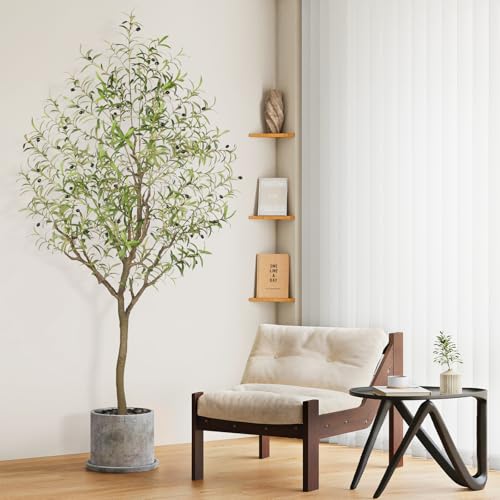 Faux Olive Tree 7FT, Olive Trees Artificial Indoor, Tall Fake Tree with Realistic Leaves & Fruits for Home Office Living Room Decor - size: 7ft