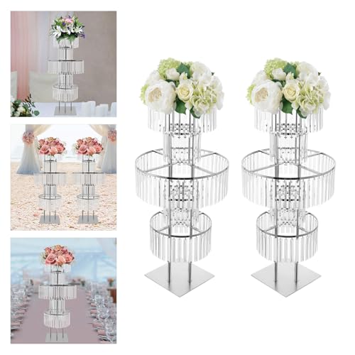2Pcs 5 Tiers Wedding Centerpieces Vase, 43.3" Tall Wedding Centerpieces Crystal Flower Stand, 5-Tier Crystal Vase with 11.81" Square Base for Party Event Home Decoration (Silver) - color: Silver+square Base